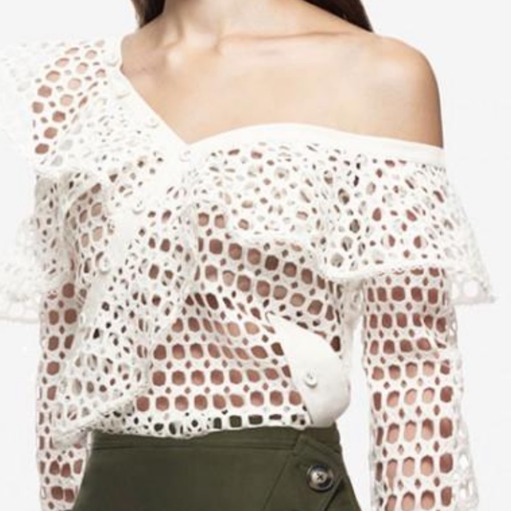 Self-Portrait white lace off shoulder top